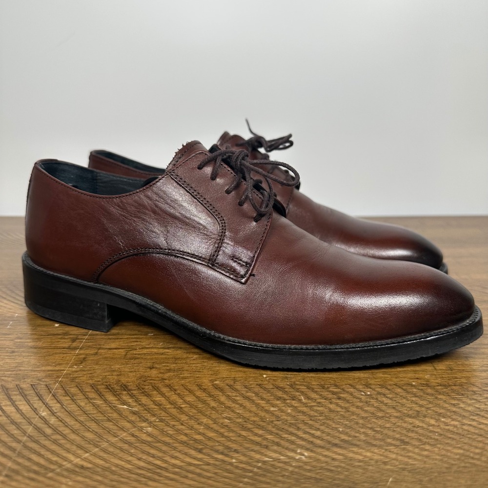 Moustache Dress Shoes Mens EU 39 Burgundy Brown Leather Plain Toe Derby Oxford